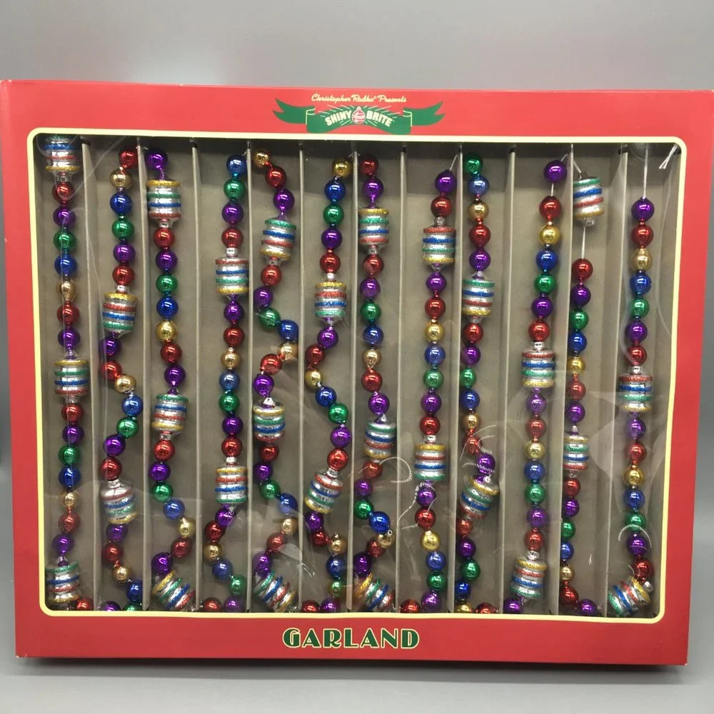 Christopher Radko Shiny Brite Glass Bead Christmas Tree Garland Jewel Tone 14ft